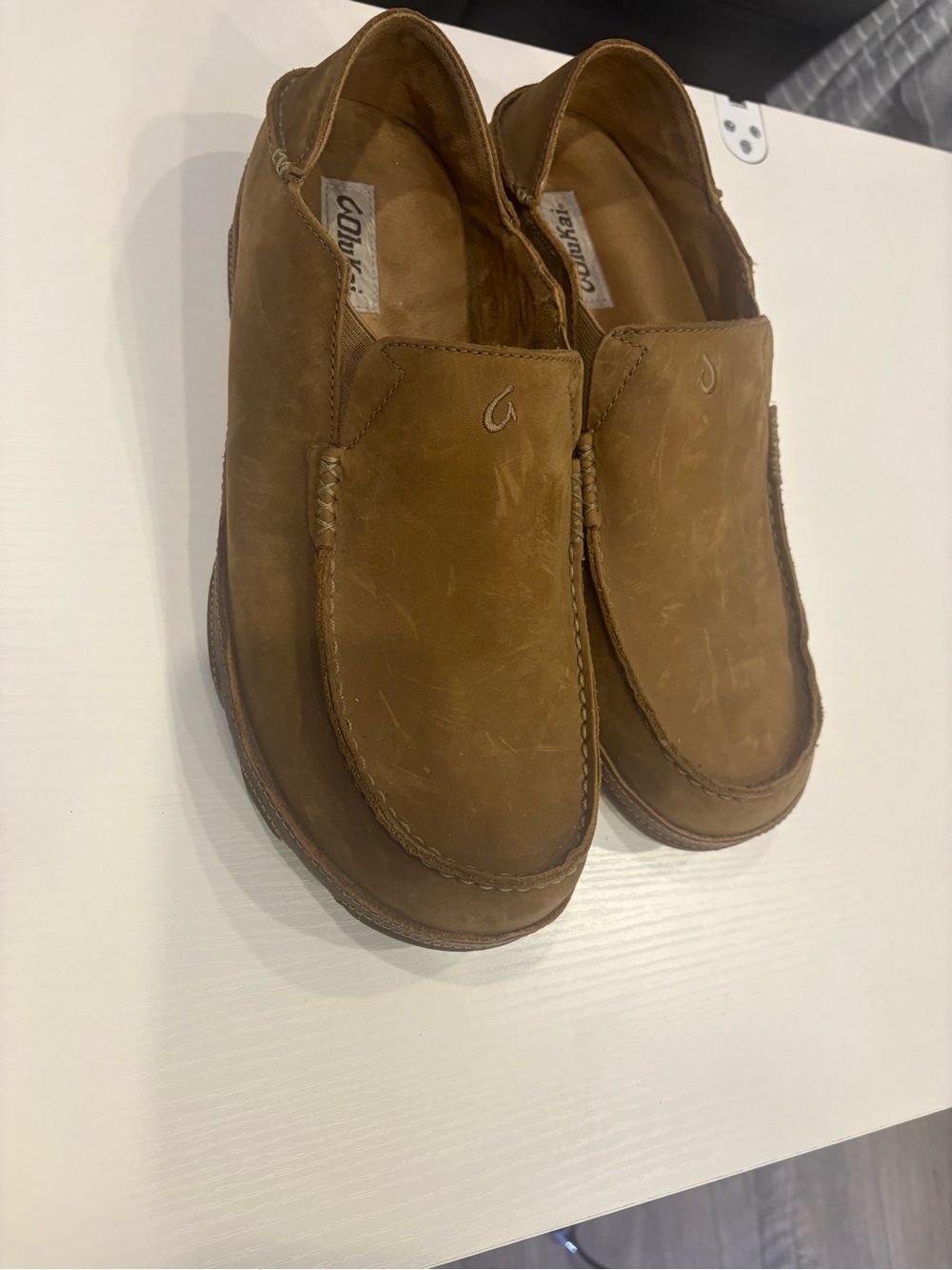 OluKai Men’s Brown Leather Slip-On Loafers